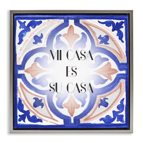 Stupell Industries My House Tropical Tile by Elizabeth Medley Gray Floater Frame Typography Graphic Art Print 18 in. x 18 in.