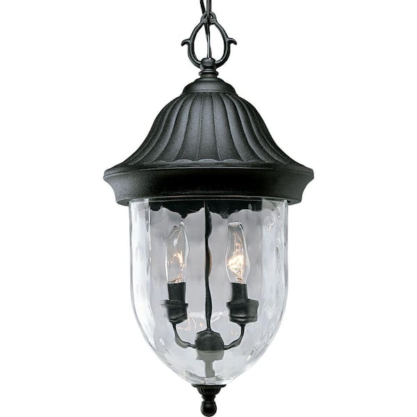 Progress Lighting Coventry Collection 2-Light Textured Black Hammered Glass Traditional Outdoor Hanging Lantern Light