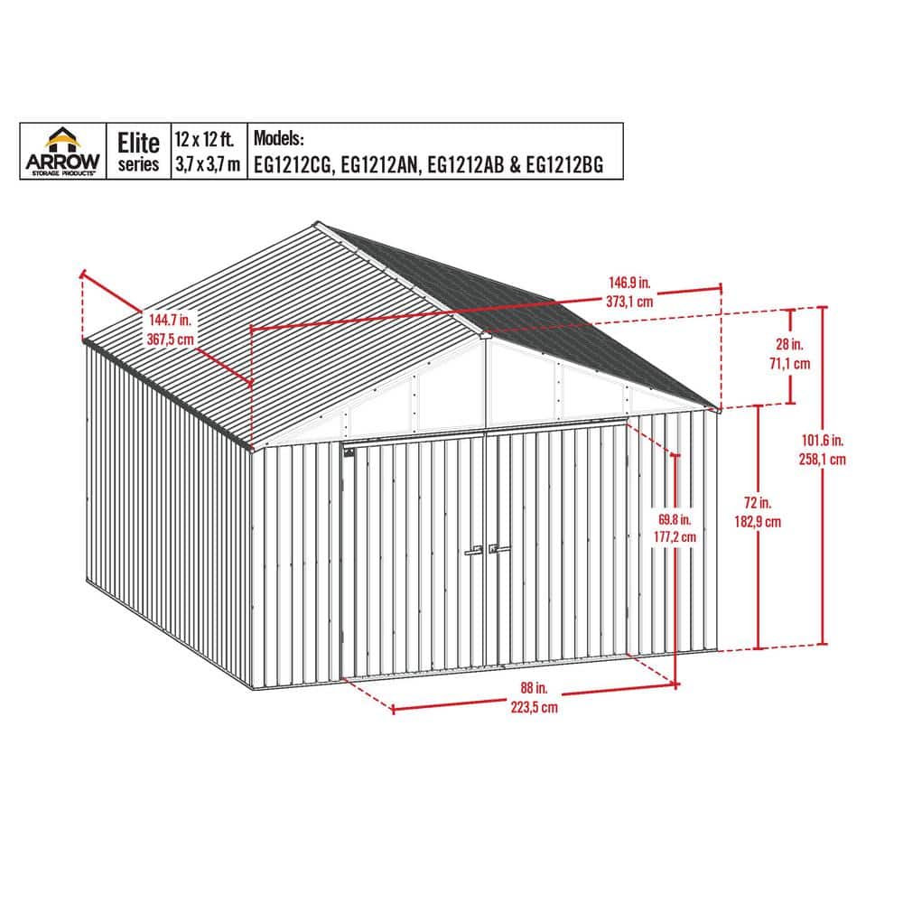 Elite 12' x 12' Cool Grey Steel Storage Shed Kit