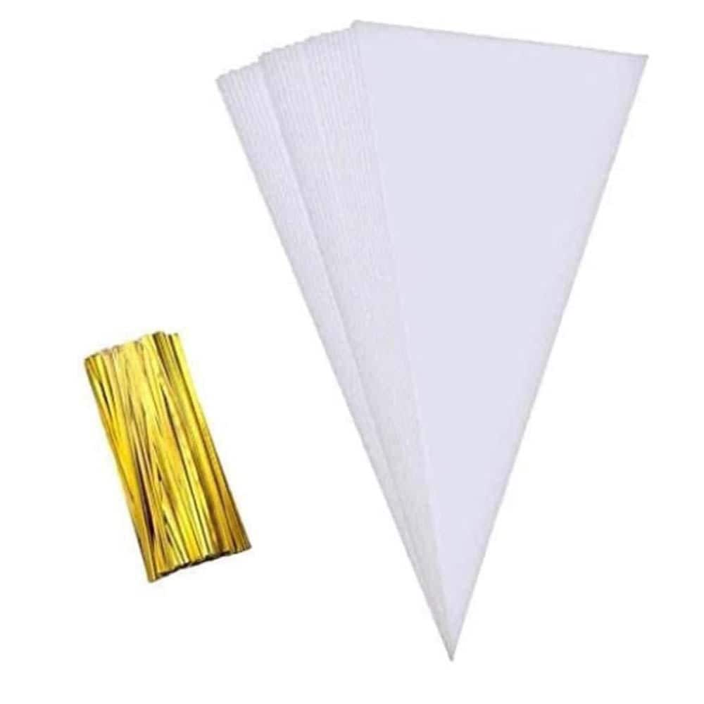 9.8 x 5.1 in. Clear Food-Grade OPP Cone Shape Cello Treat Bags with Gold Twist Ties for Party and Gift Wrapping price history on PriceWatchPro