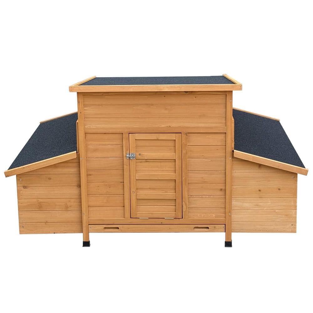 55 in. Large Wood Orange Chicken Coop Chicken Hutch with 6 Nesting Boxes