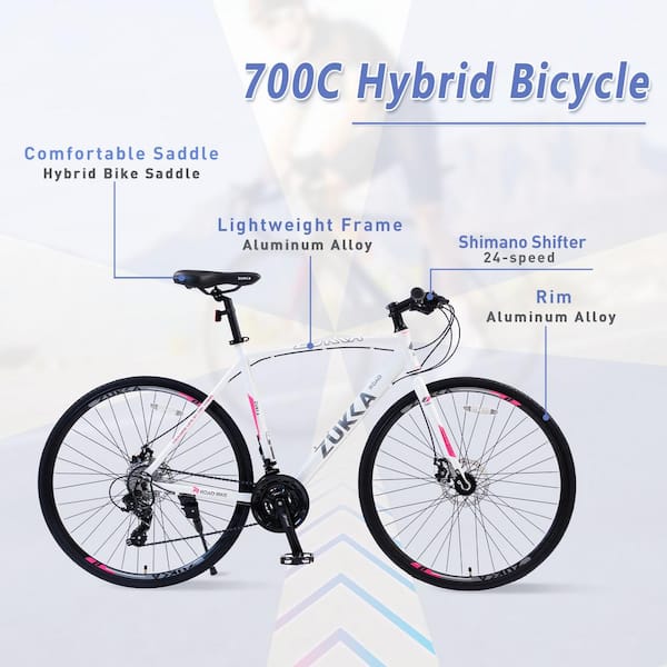 Sudzendf 28 in. White Hybrid Bike Disc Brake 700C Road Bike