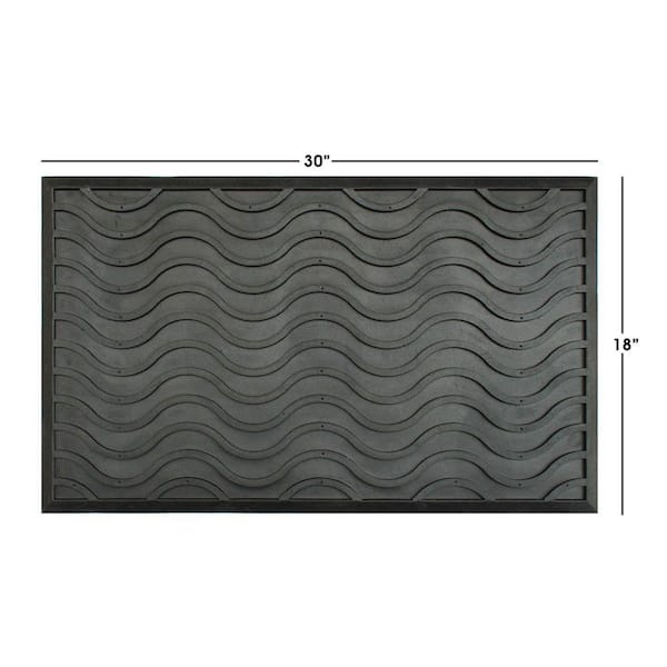Waves Texture Black 18 in. x 30 in. Rubber Non-Slip Indoor Outdoor Door Mat