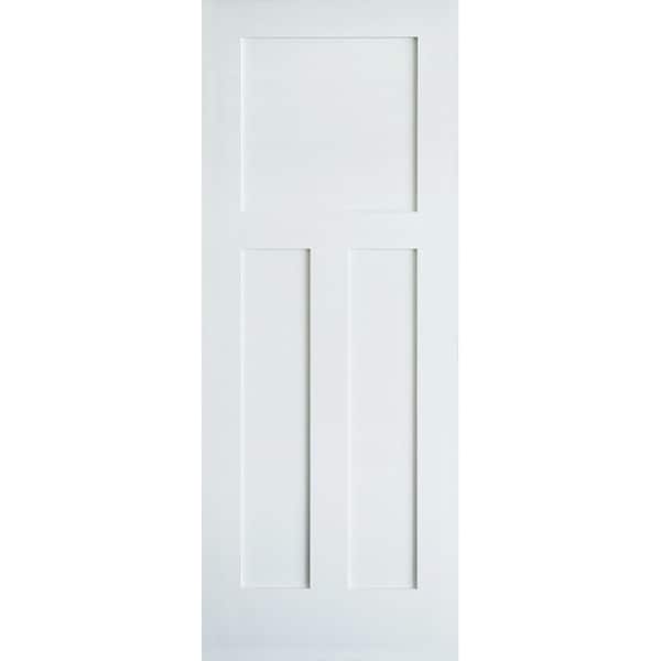 Krosswood Doors 28 in. x 80 in. Craftsman Shaker 3-Panel Primed Solid Core MDF Interior Door Slab