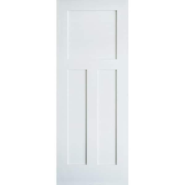 Krosswood Doors 36 in. x 80 in. Craftsman Shaker 3-Panel Primed Solid Core MDF Interior Door Slab