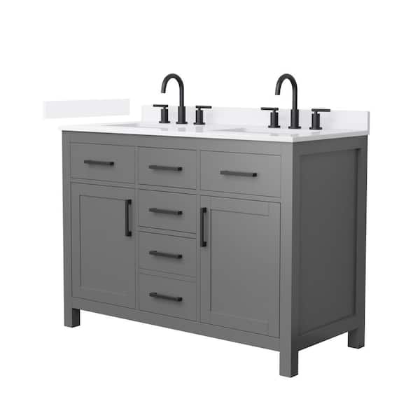 Wyndham Collection Beckett 48 in. Double Freestanding Dark Gray Bath Vanity with White Quartz Top (Assembled)