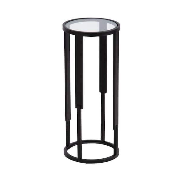 Kate and Laurel Ravalli 8.5 in. Black Round Glass End Table