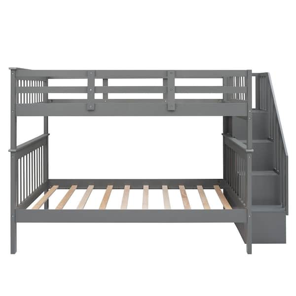 Qualfurn Gray Stairway Full Over, Full Size Bunk Beds With Storage