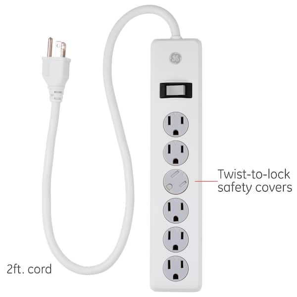 GE 4-Outlet Power Strip with Twist-To-Close Safety Outlet Covers, Gray