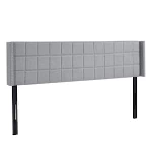 Upholstered Headboard King Size Bed, Linen Double Wingback Headboard, 6-Adjustable Position from 40 in. 49.8 in. Gray