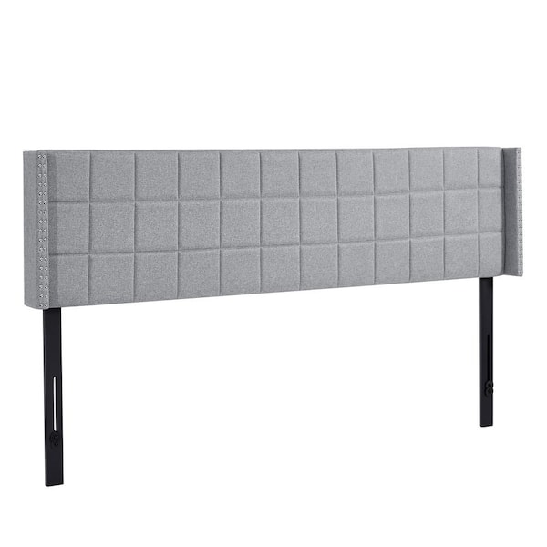 VECELO Upholstered Headboard King Size Bed, Linen Double Wingback Headboard, 6-Adjustable Position from 40 in. 49.8 in. Gray