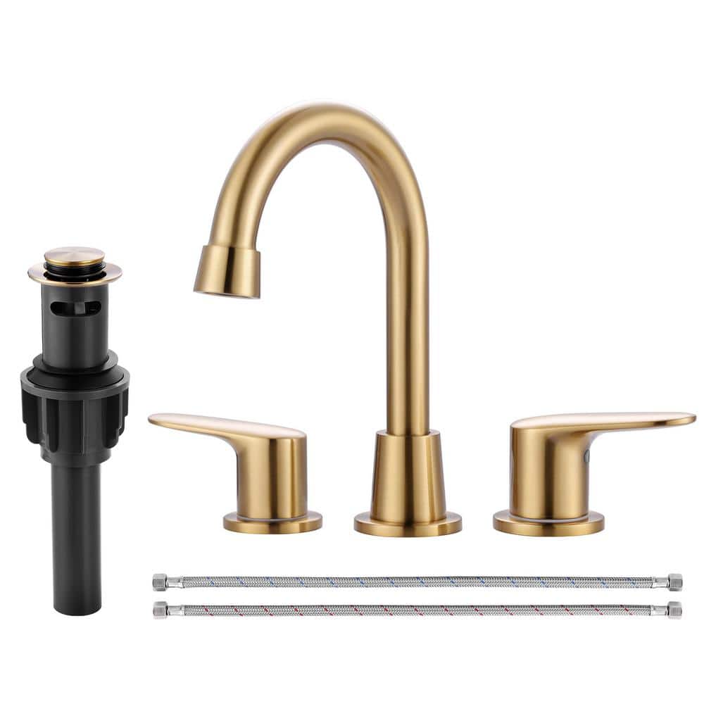 Brushed Gold Double Handle Widespread Bathroom Faucet with Pop-Up Drain