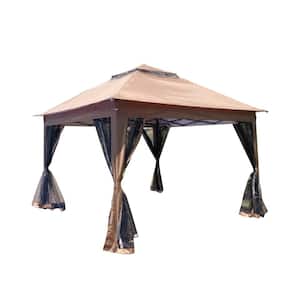 11 ft. x 11 ft. Brown Pop Up Gazebo Canopy with Removable Zipper Netting, 2-Tier Soft Top Event Tent