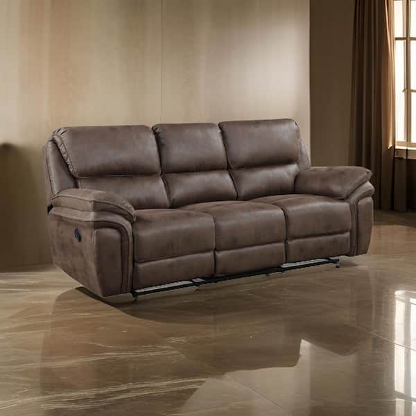 90 in. Pillow Top Arm Microfiber Rectangle Manual Recliner Sofa in Brown