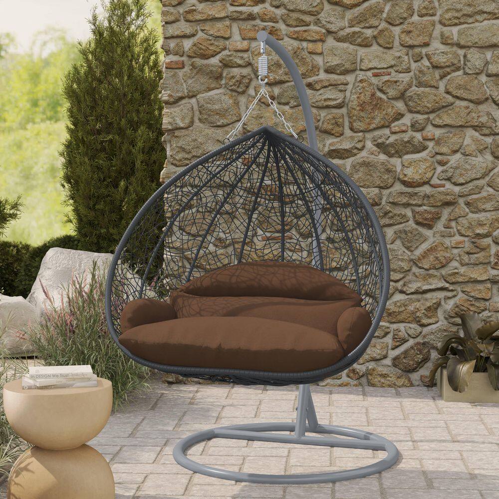 2-Person Egg Swing Chair in Grey Stainless Steel Porch Swing with Stand for Outdoor and Indoor in Brown price history on PriceWatchPro