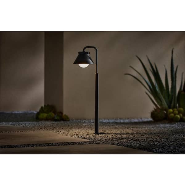 Ludlow Low Voltage Black Hardwired LED Weather Resistant Path Light With Frosted Plastic Shade