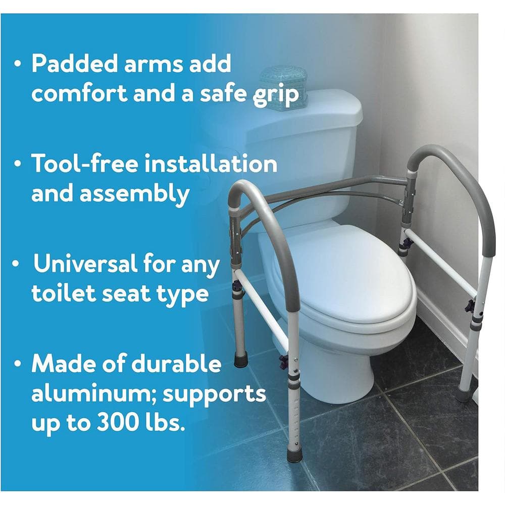 Carex Adjustable White and Gray Metal Toilet Safety Rail