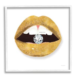 "Shine Sentiment Gold Lips Diamond Bite" by Mercedes Lopez Charro Framed Print Abstract Texturized Art 17 in. x 17 in.