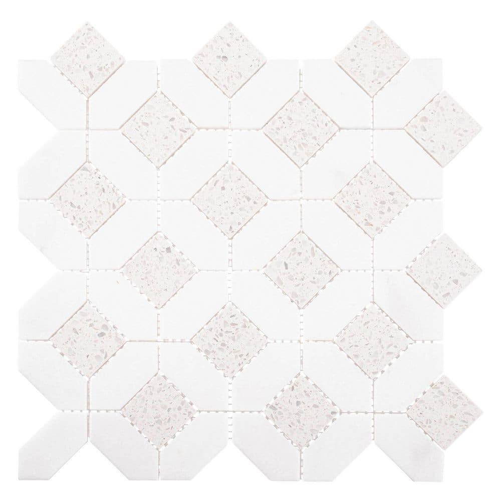 Hersette Fria White 12 in. x 12 in. Marble and Terrazzo Polished Stone Floo