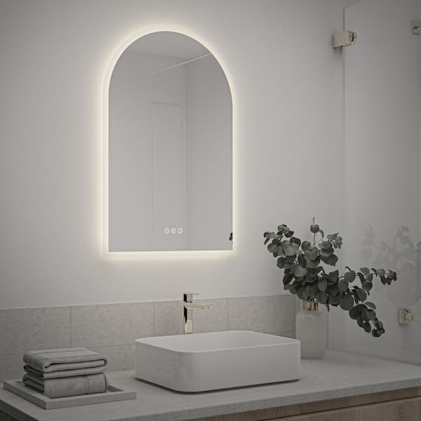 Allan 20 in. W x 30 in. H Arched 3CCT LED Integrated Defog Function Wall Bathroom Vanity Mirror Frameless