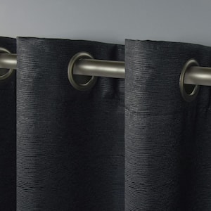 Oxford Charcoal Solid Woven Room Darkening Grommet Top Curtain, 52 in. W x 96 in. L (Set of 2)