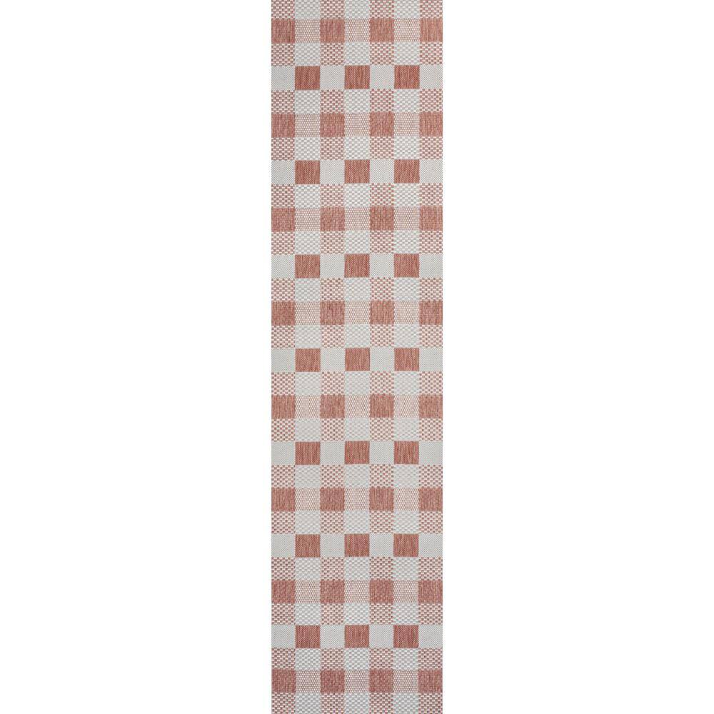 Darcy Salmon and Cream Geometric Gingham 2 x 8 Runner Rug