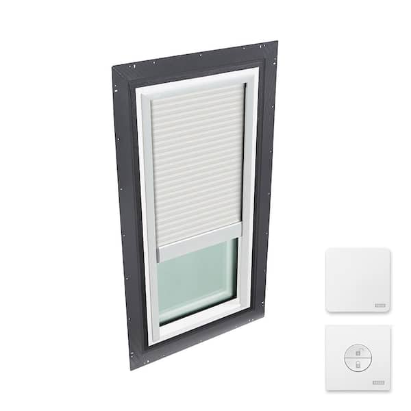 VELUX 22-1/2 in. x 46-1/2 in. Fixed Self Flashed Skylight w/ Laminated LowE3 Glass & White Solar Powered Light Filtering Blind