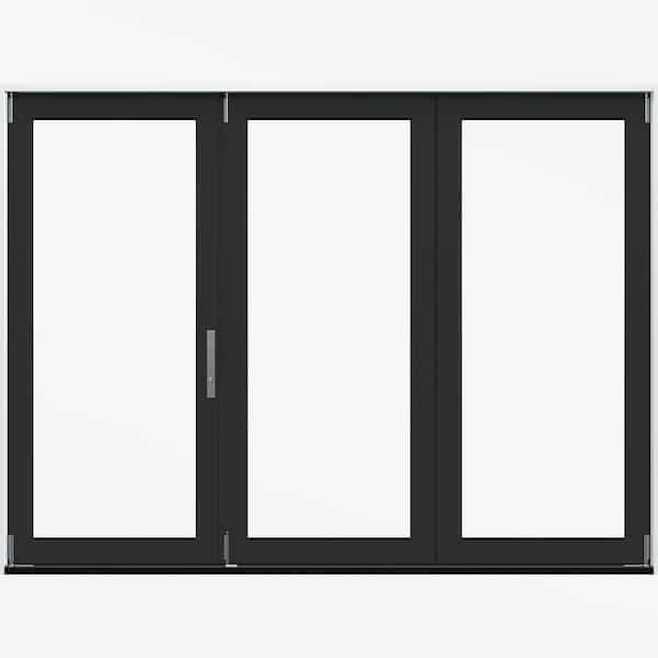 107.5 in. x 80 in. Right-Hand Folding Black/White Fiberglass 3-Panel Patio Door w/ Low-E Glass and Nickel Handle