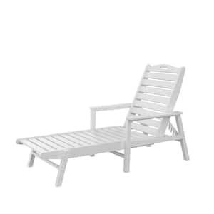 Outdoor White Plastic Chaise Lounge Chair Adirondack with 6 Adjustable