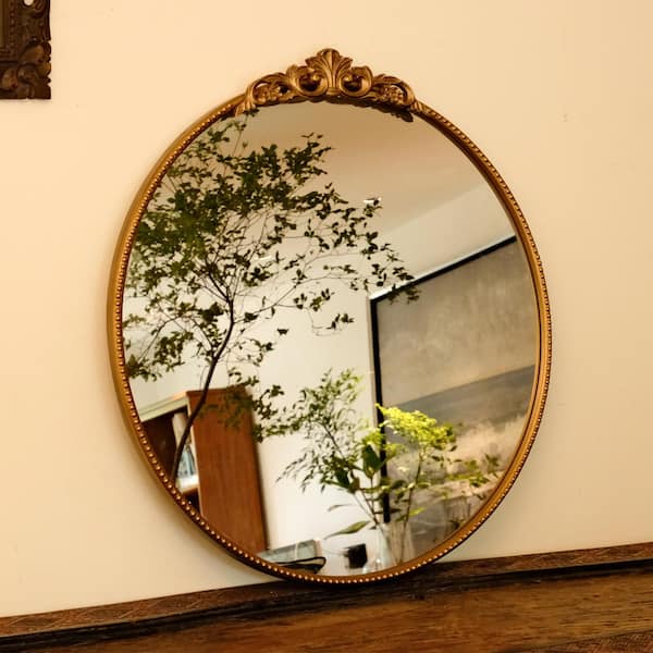 バロックスタイルのゴールドフレーム鏡 Sxiawe 30 in. W x 32 in. H Baroque Style Round Antique Gold