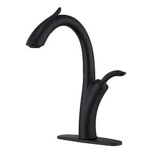 Scroll Wand High Arc Pull Down Sprayer Kitchen Faucet Single Handle Deck Mount in Matte Black