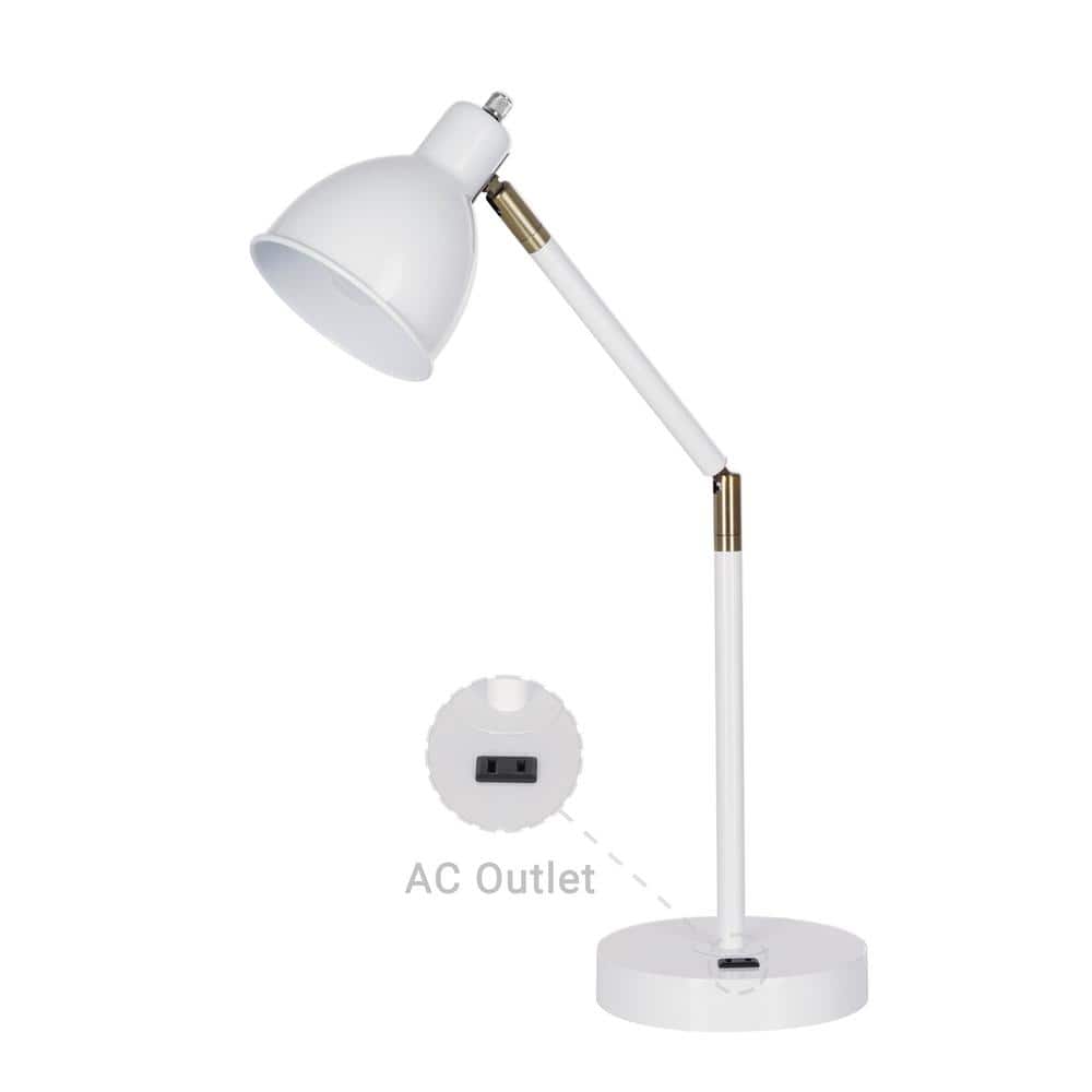 UPC 022011000077 product image for Catalina Lighting 23 in. White Mid-Century Modern Desk Lamp with Power Outlet | upcitemdb.com