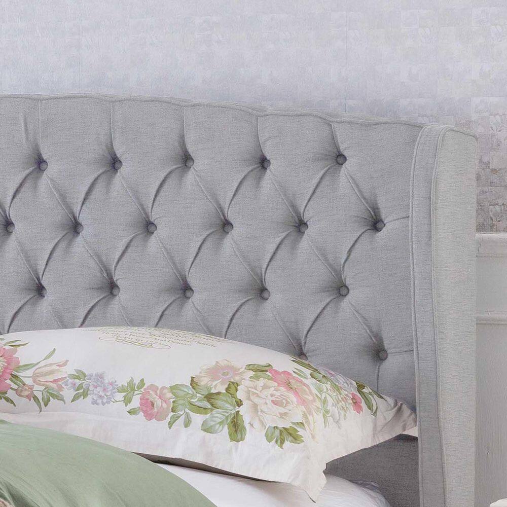 Elegant Light Gray Wingback King Platform Bed with Tufted Headboard