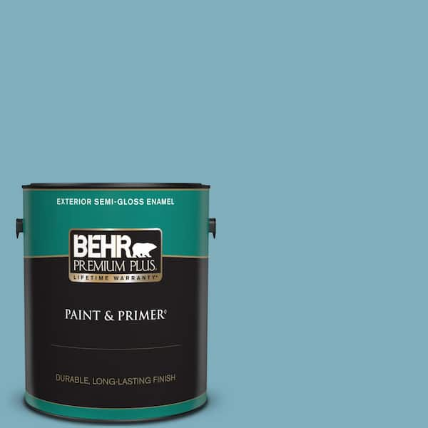 BEHR PREMIUM PLUS 1 gal. #PMD-83 Porcelain Blue Semi-Gloss Enamel Exterior Paint & Primer