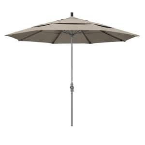 11 ft. Hammertone Grey Aluminum Market Patio Umbrella with Collar Tilt Crank Lift in Woven Granite Olefin
