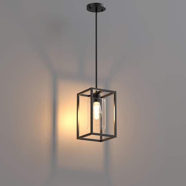 Briignite 1-Light Black Industrial Cage Pendant Light with Square