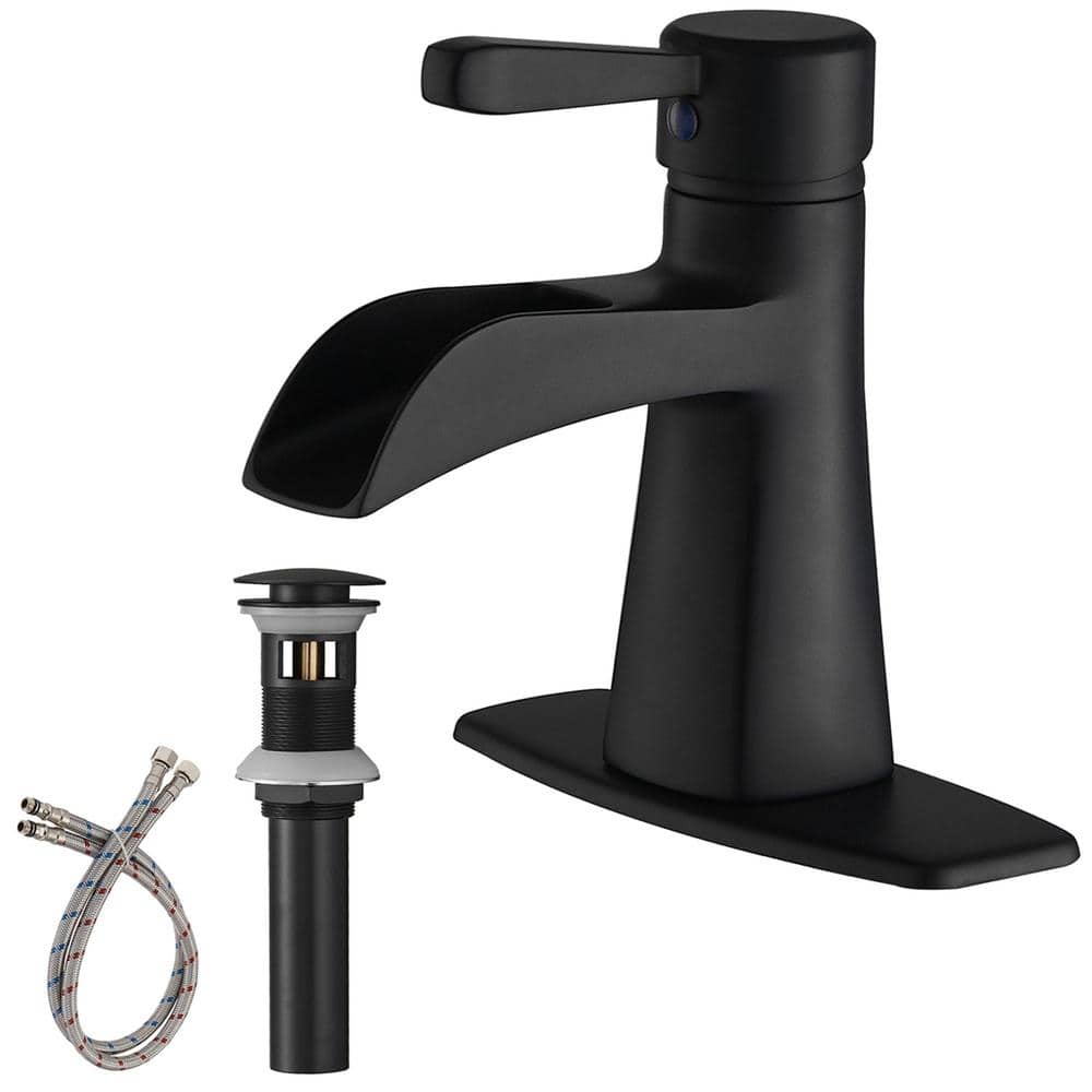 Single Handle Single Hole Bathroom Faucet with Pop-Up Drain Brass Waterfall