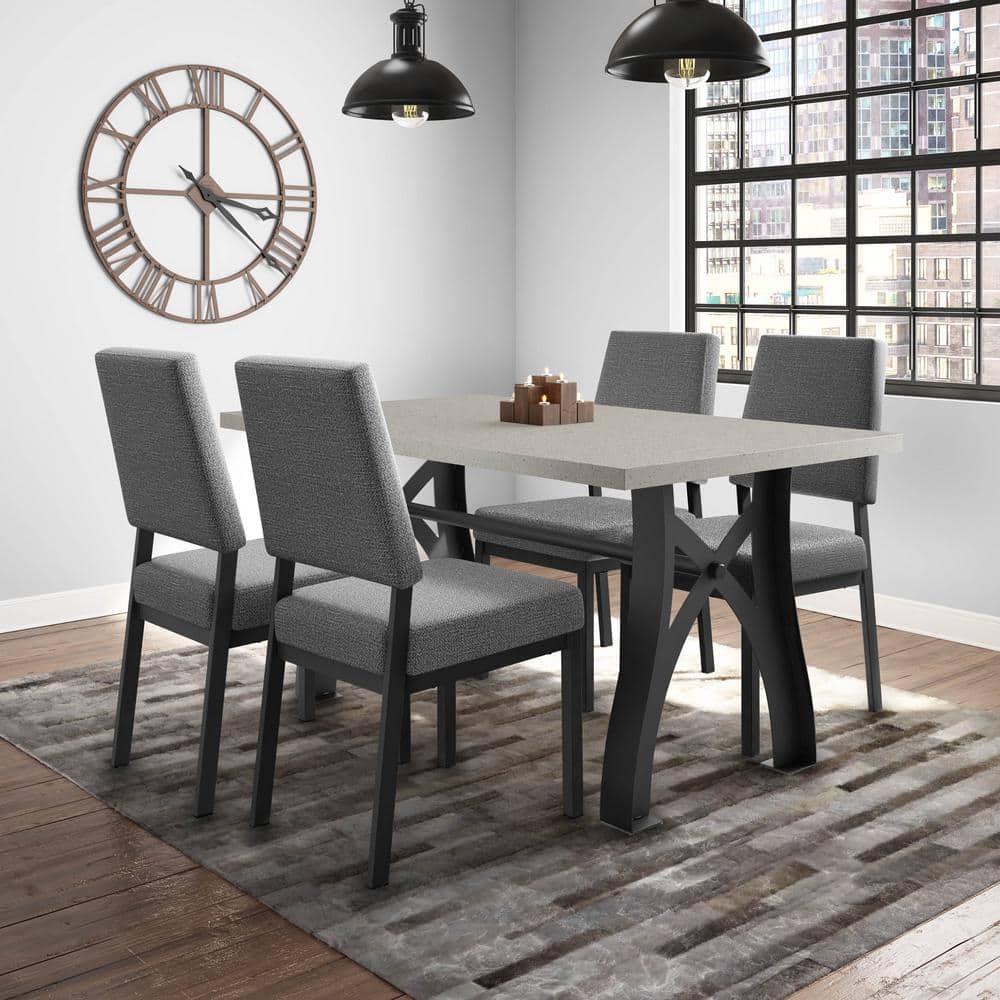 Gray Upholstered Parsons Side Chair with Metal Frame