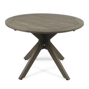Stamford Gray Round Wood Outdoor Patio Dining Table with X Base