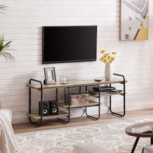 Industrial Television Stand for 55 in. TV Entertainment Center/Media Console Table with Open Storage Shelves, Gray