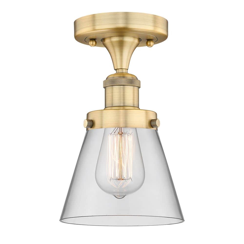 Cone 6.25 in. 1-Light Brushed Brass Art Nouveau Semi-Flush Mount with Clear Glass Shade price history on PriceWatchPro