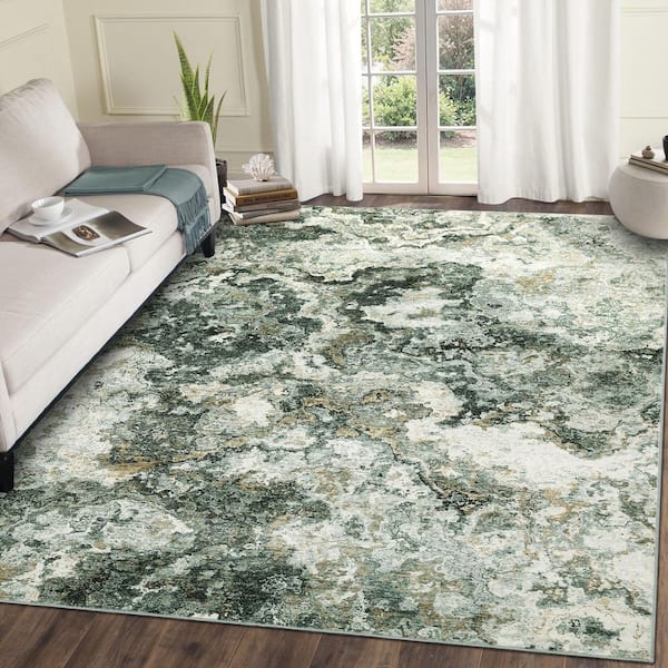 Green 8 ft. x 10 ft. ft. Abstract Washable Print Anti-stain Anti-slip for Living Room Bedroom Home Decor Area Rug
