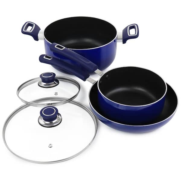Oster 12 Piece Aluminum Non Stick Home Frying Pot & Pan Cookware Set, Dusty  Blue