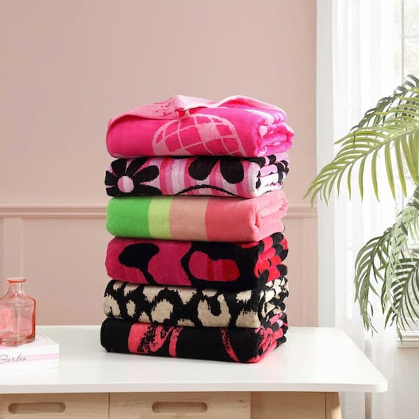 タオル+バス用品 Her lip to - HLT Cherry Pattern Face Towel Set BETSEY JOHNSON Cherry Love 1-Piece Black/Fuchsia Pink Cotton