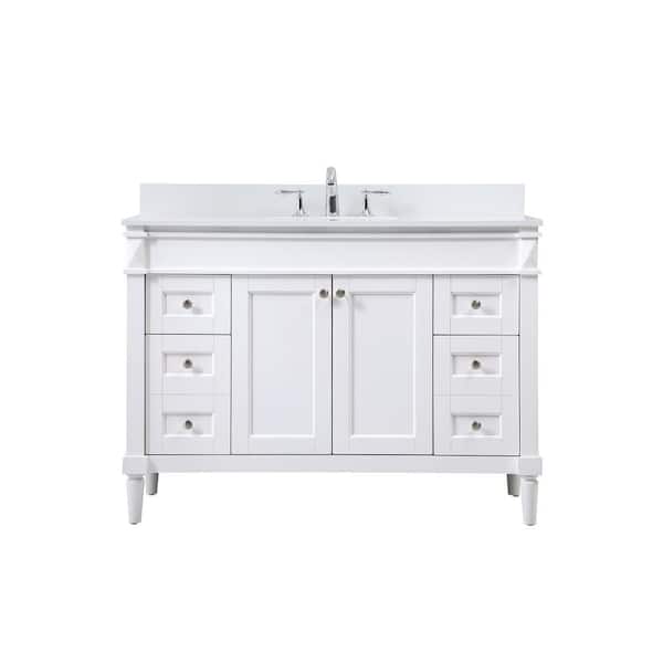 Unbranded Simply Living 48 in. W x 21 in. D x 35 in. H Bath Vanity in White with Ivory White Engineered Marble Top