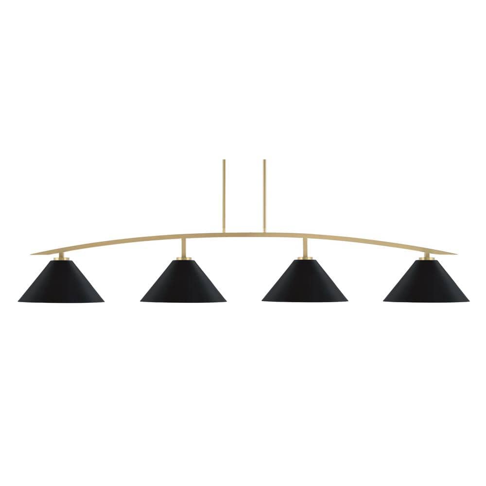 Siena 4-Light New Age Brass Billiard Light with 14 in. Matte Black Cone Met