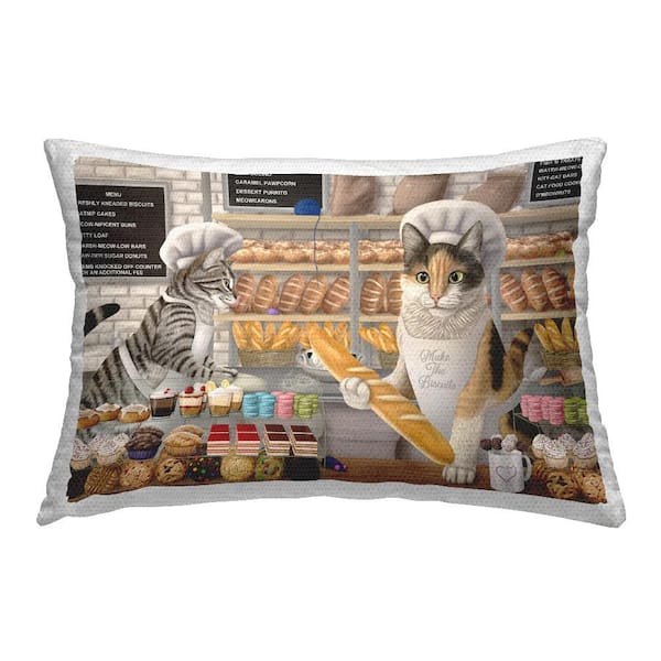 Stupell Industries Meow Bakery Funny Cats Tan Rectangular Outdoor Throw Pillow