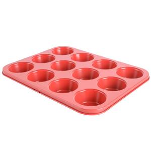 12-Cup Nonstick Carbon Steel Muffin Pan in Red
