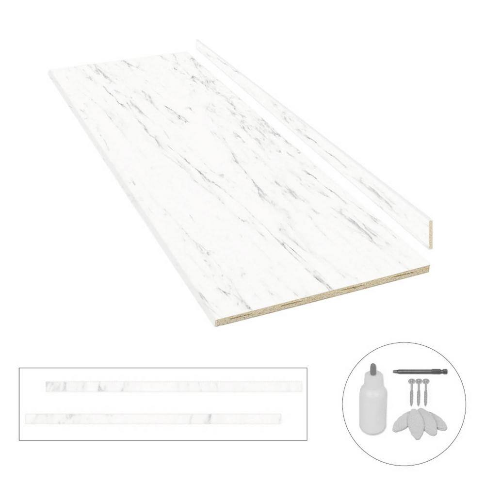 8 ft. White Laminate Countertop Kit with Left Miter and FullThickness