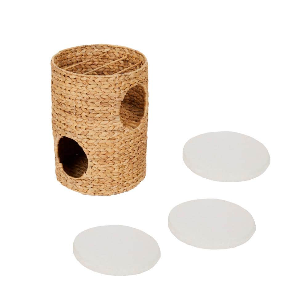 Tan Woven Water Hyacinth 3-Tier Cat Tower with Cushions